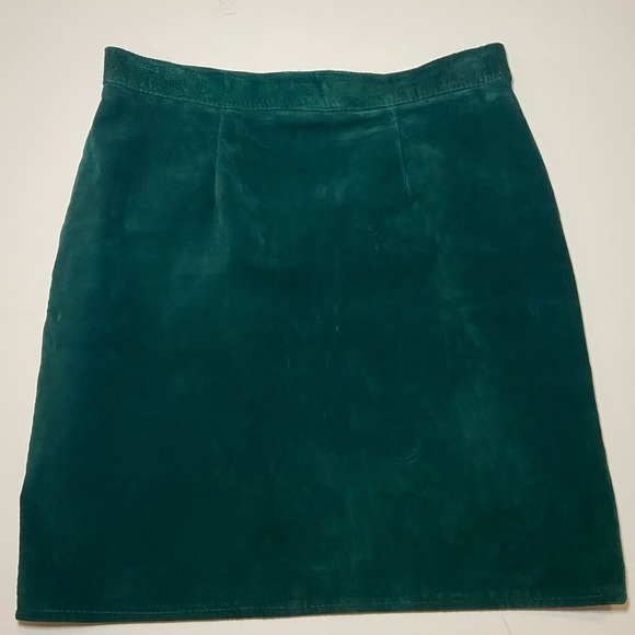 Vintage Caviar Women’s Forest Green Leather Skirt size 13 Christmas Autumn - Picture 1 of 6